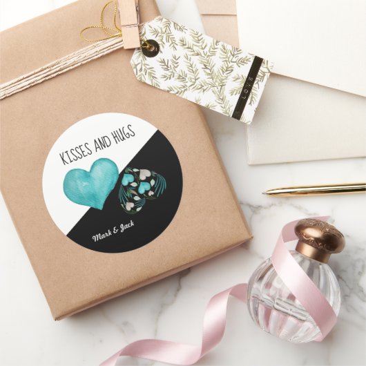 キスとハグ水カラーハートハンド ラウンドシール (ギフト)