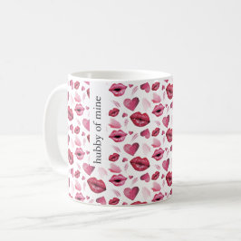 キスとハートパターンの水色 コーヒーマグカップ