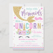キスとユニコーン希望ユニコーンマーメイド誕生日 招待状 (正面)