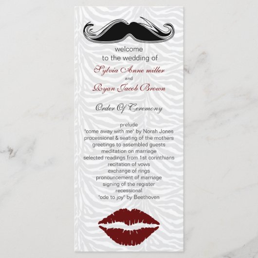 キスと口ひげゼブラストライプウェディングプログラム プログラム (正面)