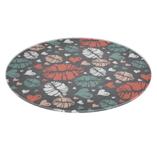 キスのプリントおよびハートパターン カッティングボード (角)