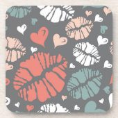 キスのプリントおよびハートパターン コースター (正面)