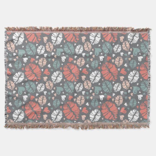 キスのプリントおよびハートパターン スローブランケット (正面)