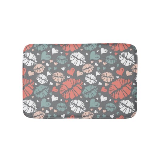 キスのプリントおよびハートパターン バスマット (正面)