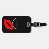 キスの唇の黒の赤い口紅のジョンソンのモノグラム ラゲッジタグ (正面横)