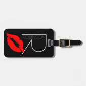キスの唇の黒の赤い口紅のロビンソンDIYのモノグラム ラゲッジタグ (正面横)