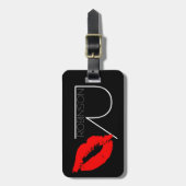 キスの唇の黒の赤い口紅のロビンソンDIYのモノグラム ラゲッジタグ (正面縦)