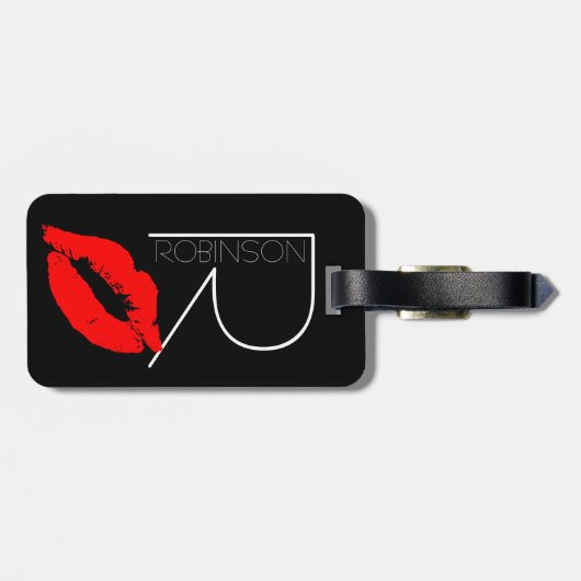 キスの唇の黒の赤い口紅のロビンソンDIYのモノグラム ラゲッジタグ (裏面横)