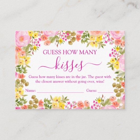 キスの数当て フラワーブライダルシャワーゲーム エンクロージャーカード (正面)