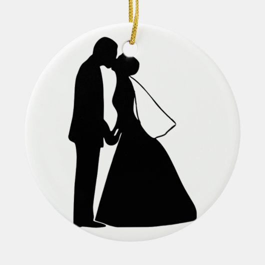 キスの新郎新婦のシルエットの結婚 セラミックオーナメント (正面)