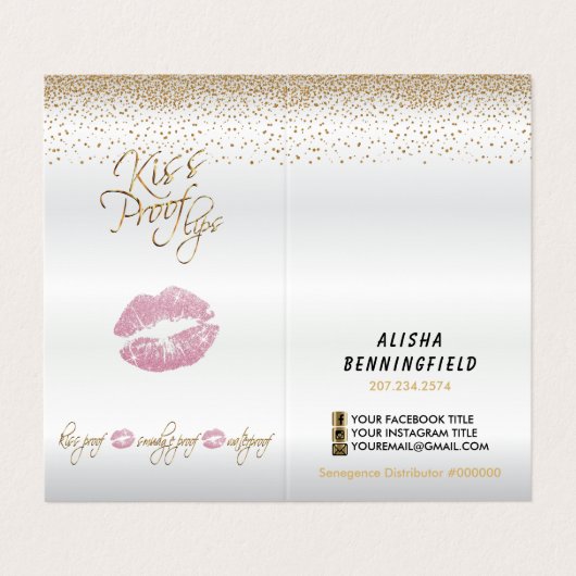 キスの証拠のピンクの唇および金ゴールドの唇の指示 名刺 (外部フラット)