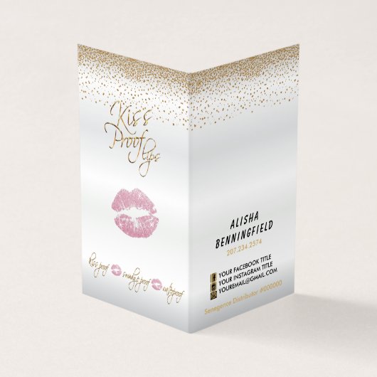 キスの証拠のピンクの唇および金ゴールドの唇の指示 名刺 (外部)