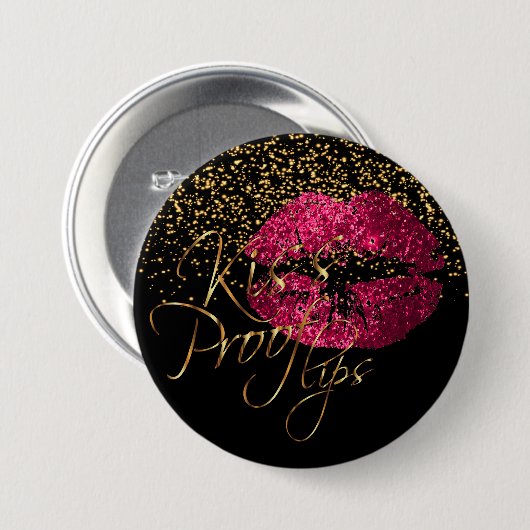 キスの証拠の唇-ショッキングピンクのグリッター 缶バッジ (正面&裏面)