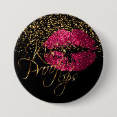 キスの証拠の唇-ショッキングピンクのグリッター 缶バッジ (正面)