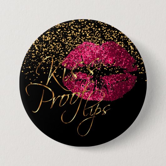 キスの証拠の唇-ショッキングピンクのグリッター 缶バッジ (正面)