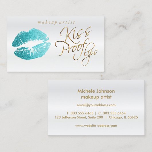 キスの証拠の唇-ティール(緑がかった色)のグリッター 名刺 (正面/裏面)