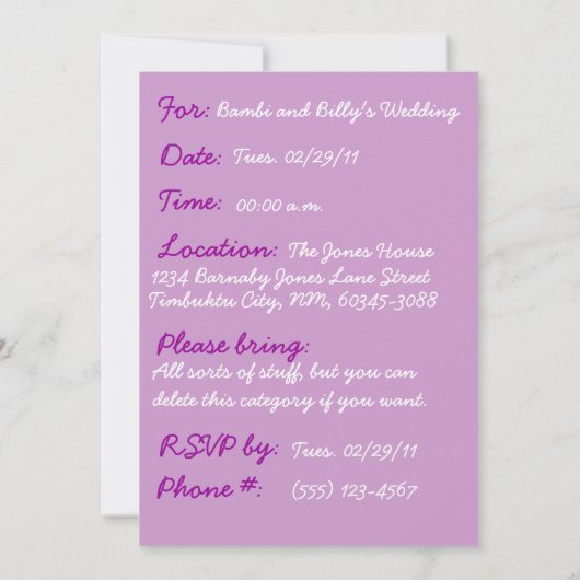 キスをするなウサギの非公式の結婚式 招待状 (裏面)