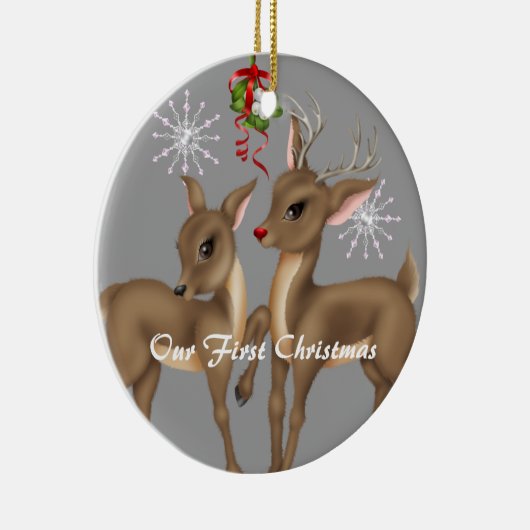 キスをするなトナカイ; 結婚した私達の初めてのクリスマス セラミックオーナメント (右)