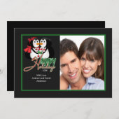 キスをするなペンギンの幸せな休日の平らな写真カード 招待状 (正面/裏面)