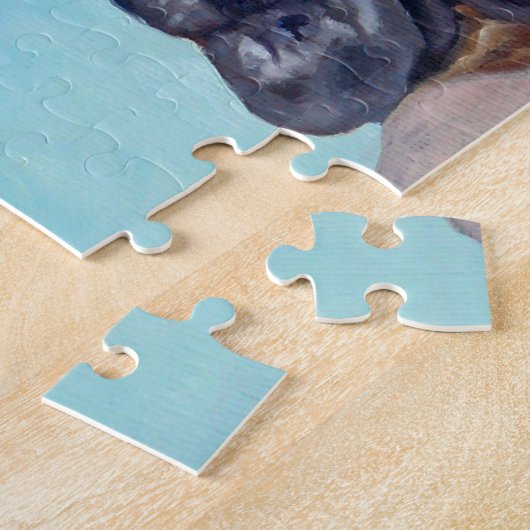 キスをするなボクサーは芸術のポートレートの後をつけます ジグソーパズル (側面)