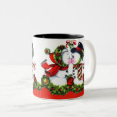 キスをするな雪だるまのカップル ツートーンマグカップ (正面右)