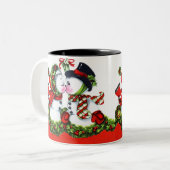 キスをするな雪だるまのカップル ツートーンマグカップ (正面左)