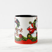 キスをするな雪だるまのカップル ツートーンマグカップ (中央)