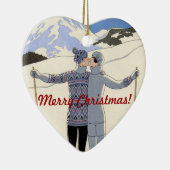 キスをするなmountanスキーヤーのカップル-メリークリスマス! セラミックオーナメント (右)