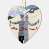 キスをするなmountanスキーヤーのカップル-メリークリスマス! セラミックオーナメント (左)