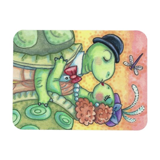 キスをするウミガメのバレンタインデーカスタマイズグ* マグネット (横)