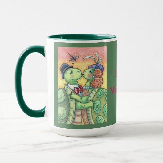キスをするウミガメVALENTINE MUG GRN *カスタマイズ マグカップ (左)