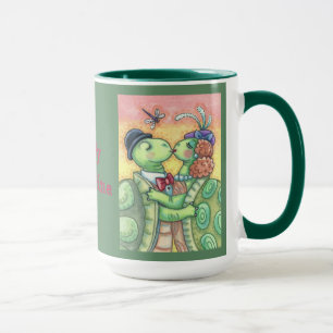 キスをするウミガメVALENTINE MUG GRN *カスタマイズ マグカップ