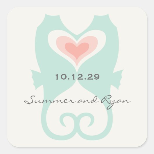 キスをするシーウズラブハートビーチサマー結婚ズ スクエアシール (正面)