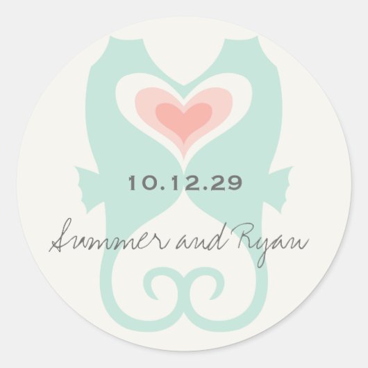 キスをするシーウズラブハートビーチサマー結婚ズ ラウンドシール (正面)