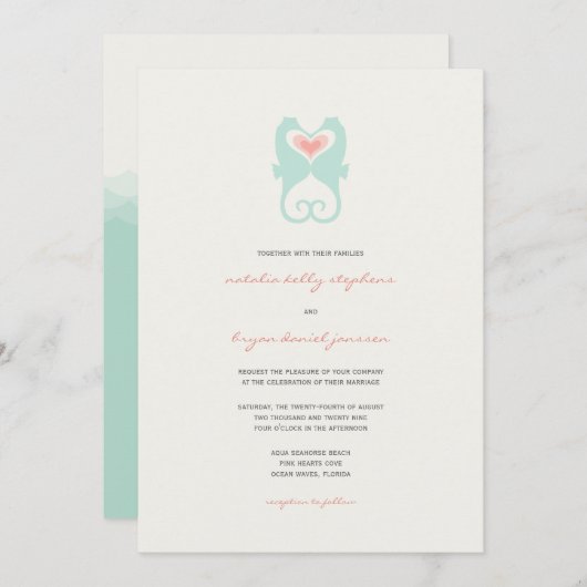 キスをするシーウズラブハートビーチサマー結婚ズ 招待状 (正面/裏面)