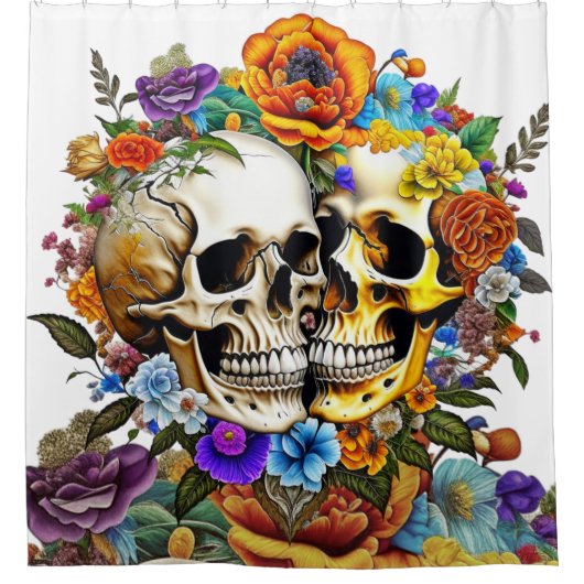 キスをするスカル シャワーカーテン (正面)