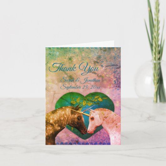 キスをするユニコーズハート結婚サンキューカード サンキューカード (正面)