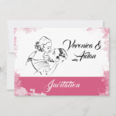 キスをするヴィンテージ対結婚式招待状 招待状 (正面)