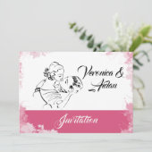 キスをするヴィンテージ対結婚式招待状 招待状 (スタンド正面)