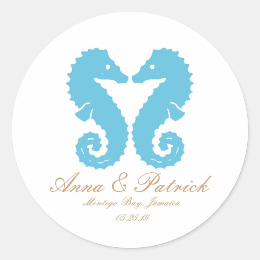 キスをする乗馬 – 目的地ビーチ結婚式 ラウンドシール (正面)