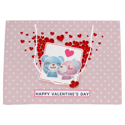 キスをする水玉模様にハートを付ける ラージペーパーバッグ (正面)