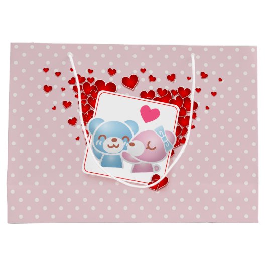 キスをする水玉模様にハートを付ける ラージペーパーバッグ (裏面)