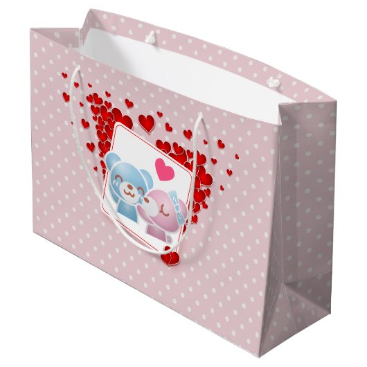 キスをする水玉模様にハートを付ける ラージペーパーバッグ (裏面アングル)