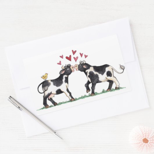 キスをする牛 – シール (封筒)