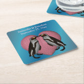 キスをする結婚ペンギンパーソナライズされたズ スクエアペーパーコースター (アングル)