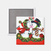 キスをする雪だるまカップル マグネット (正面/裏面)