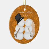 キスをする雪だるま結婚したの初めてのクリスマス セラミックオーナメント (右)