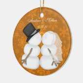 キスをする雪だるま結婚したの初めてのクリスマス セラミックオーナメント (左)