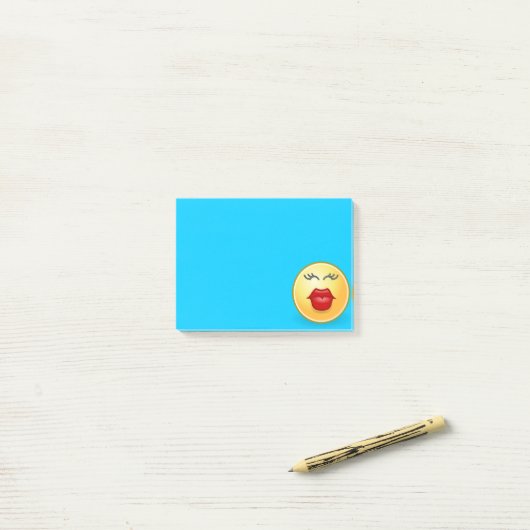 キスをする顔on Blue Post It Note ポストイット (デスク上)