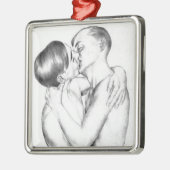 キスを分かち合う若者(ヴィンテージゲイアート) メタルオーナメント (左)